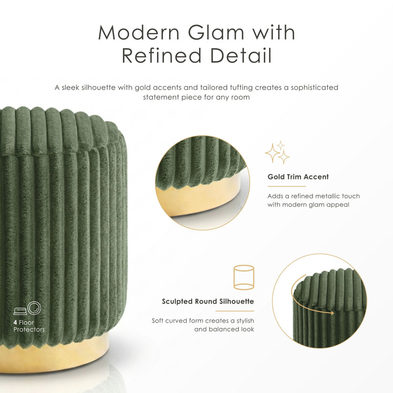 Buxton Upholstered Ottoman With Gold Plinth Base, Green