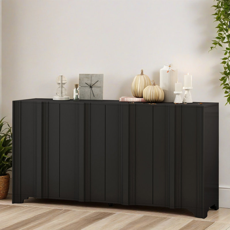 Buffet de rangement 59,72 "à 4 portes avec tablette, buffet en bois pour le salon et le vestibule, Noir