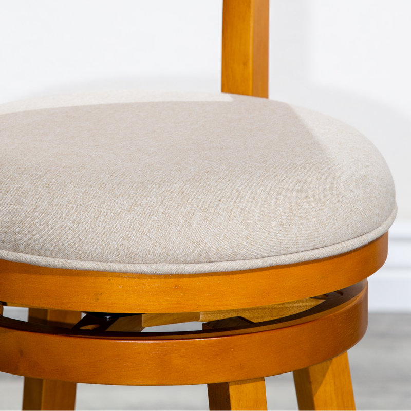 Counter Height Slat Back Chair In Natural, Beige Fabric Upholstery Natural Comfort Swivel Stool With