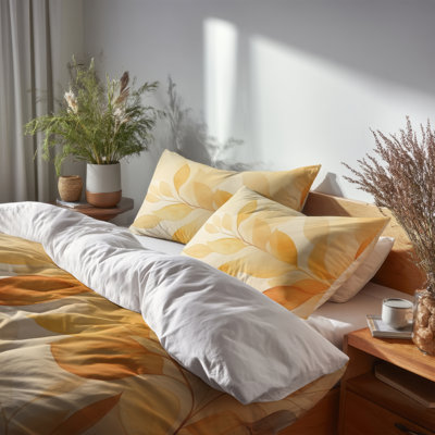 Orange Watercolor of Sage Autumn Leaves 3 Pcs Bedding Set - Sage Leaf Bedding Set