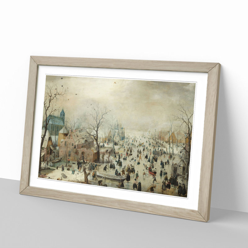 Winter Landscape with Skaters by Hendrick Avercamp - Picture Frame Painting, 27cm H x 36cm W x 2cm D, Oak Framed