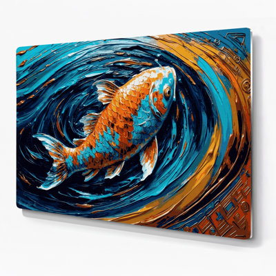 Art mural en métal bleu du sud-ouest, Koi Fish 33
