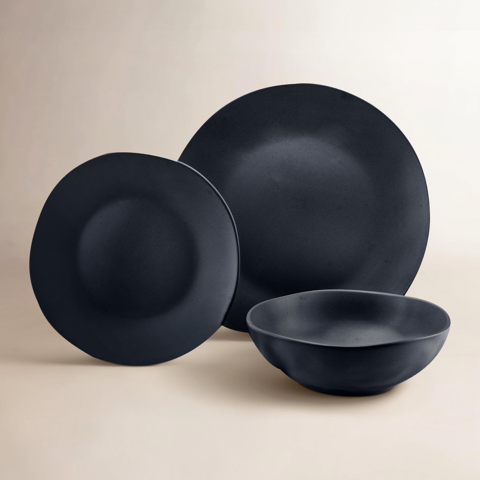 Lysander Stoneware 12 Piece Dinnerware, Service For 4, Black