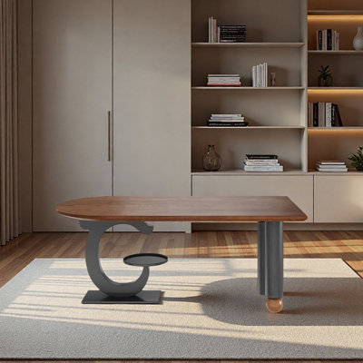 Brown semi-circular desk for home use, solid wood