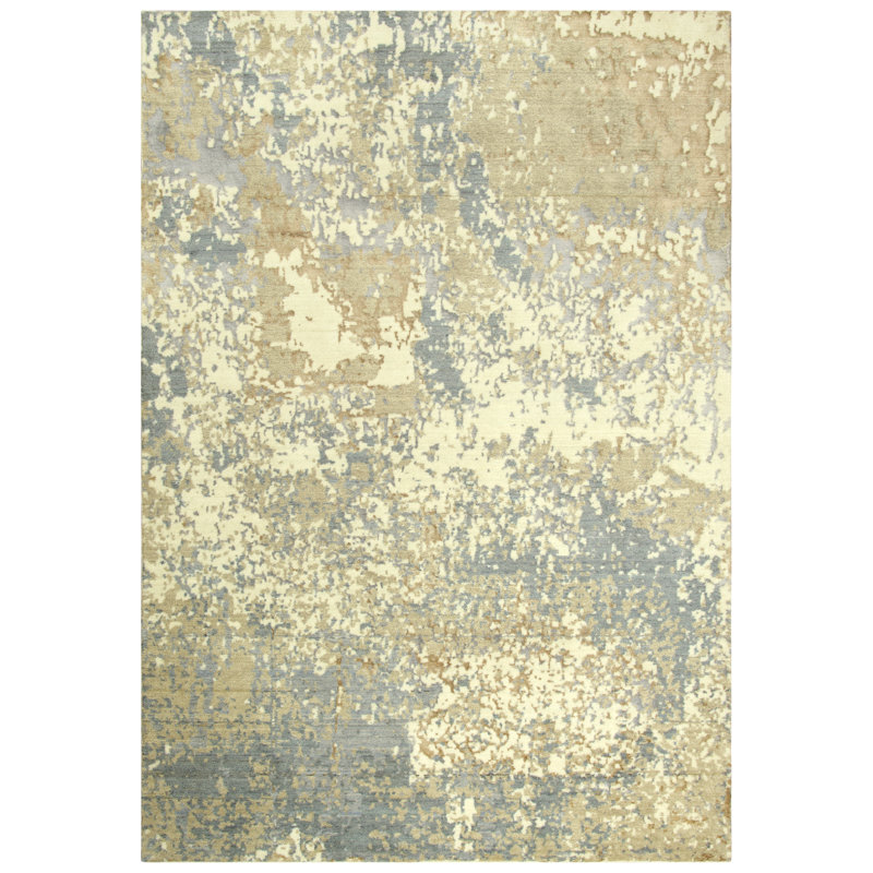 Tapis beige / gris en laine Power Loom, Rectangle 5 pi x 8 pi