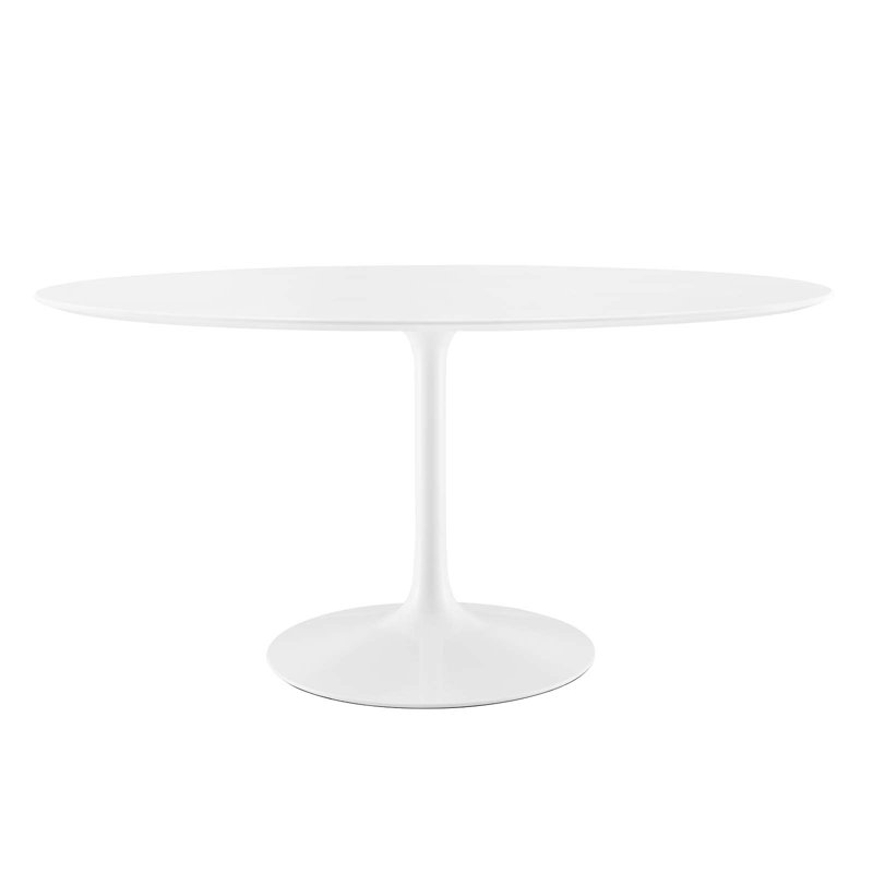 Modern 60" Oval White Wood Dining Table with Sleek Metal Base