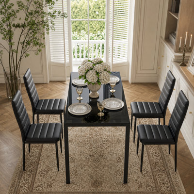 Latoyta Modern 5-Piece Rectangular Glass Top Dining Set with Cushioned Chairs