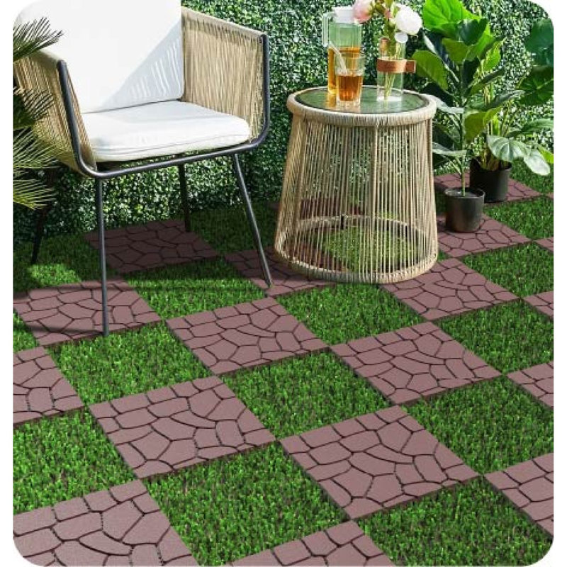 Outdoor Deck Tiles, 12 x 12 Inch PP Stone Texture for Patio Poolside