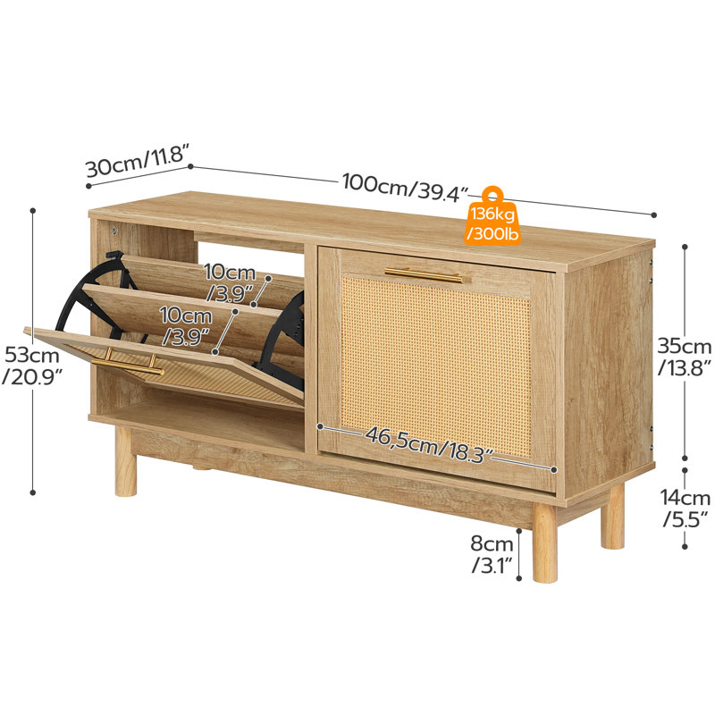 8 Pair Shoe Storage Bench, Entryway Bench with 2 Flip Drawers