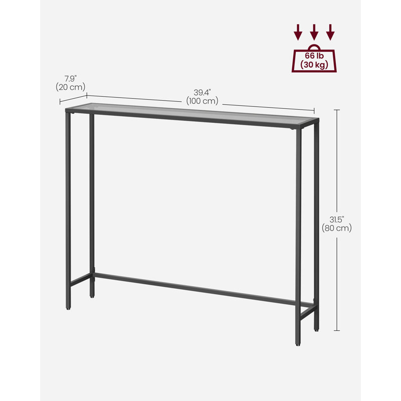 Huxley 39.4'' Glass Top Console Table, 31.5'' H X 39.4'' W X 13.8'' D, Black/Slate Gray