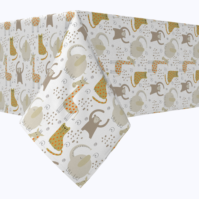 Rectangular Tablecloth, 100% Cotton, 52X104", Jungle Animals Drawing, 84" L x 60" W
