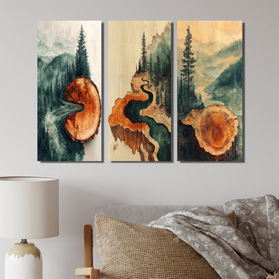 «Emerald River Into The Birtchwood Forest I - Forest Wall Art Collection», ensemble de 3