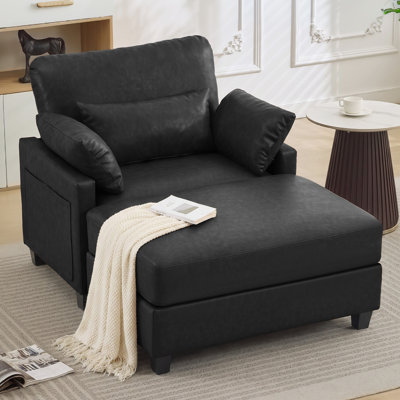 37.8" W Upholstered Leather Armchair with Ottoman