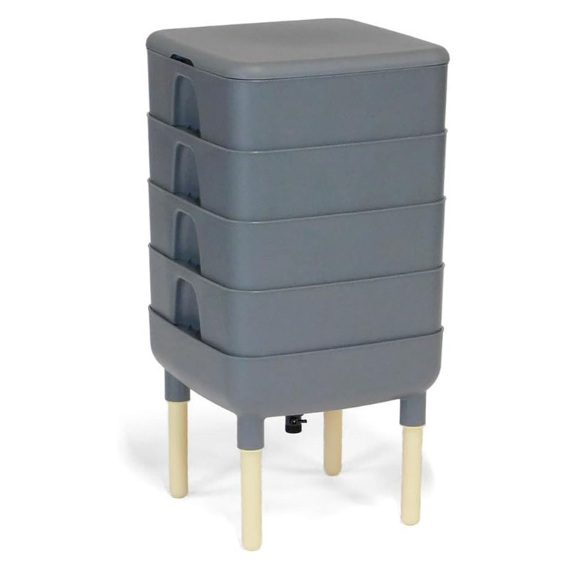 FCMP Outdoor Essential Living Worm Composter Bin, 4-Tray Indoor System, Gray, Gray/Cream