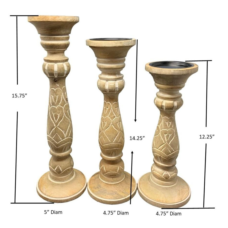 Ensemble de 3 porte-bougies Norfolk - Bois blanchi