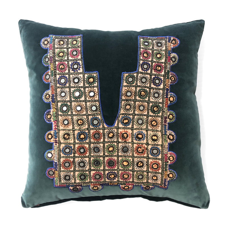 Embroidered Velvet Throw Pillow