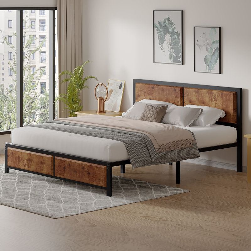 Twin Bed Frame, Double (4'6), Rustic Brown