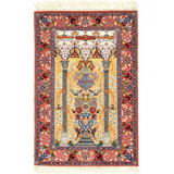 Fine Hand Knotted Persian Silk & wool Isfahan 2'4"X 3'6"