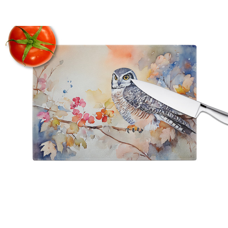Northern Hawk Owl Glass Cutting Board