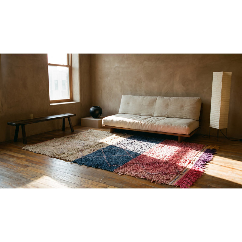 Allover Geometric Hand Knotted Pile Wool 1940s Multicolor Jewel Tones Boucherouitte Antique Rug