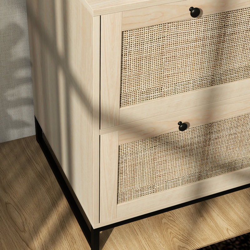 File Cabinet With Detailing - 2 Drawer Lockable Storage Adjustable Hanging Bar For Letter, A4, Legal Sizes Natural Finish Locking Unit Office Essentials Multiple Paper Formats Charisma