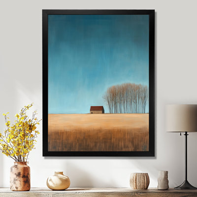 Horizon paisible de ferme - Tableau encadré sur toile représentant une grange bleue