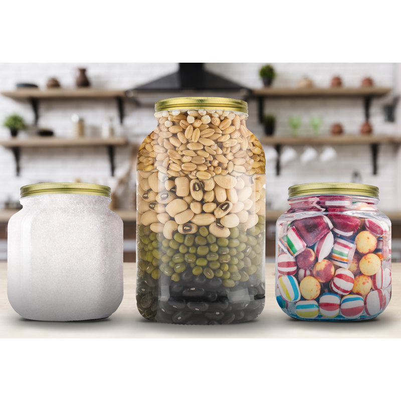 Ensemble de 3 pots en verre, Transparent / or