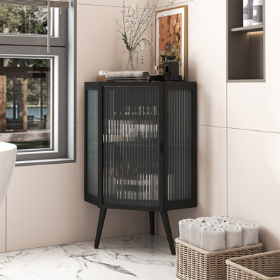 Armoire de coin moderne avec porte en verre trempé et tablettes de rangement pour la salle de bain, le salon et la chambre à coucher