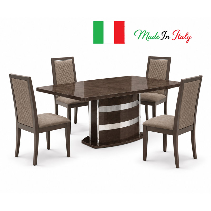 Extendable Solid Wood Dining Set, 5 Pieces: Table, 4 Chairs