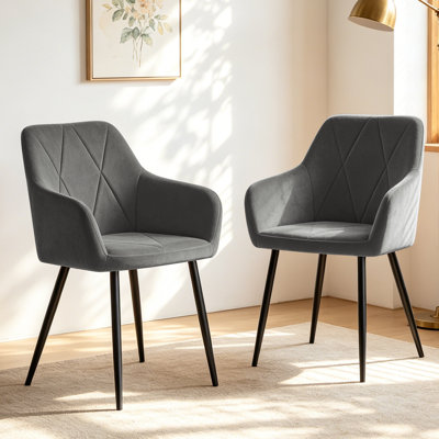 Wide Back Velvet/Suede Dining Chair with Diamond Tufting and Armrests