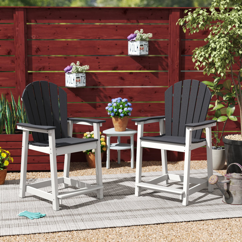 Outdoor HDPE Adirondack Chairs / Patio Bar Stools, Black/White