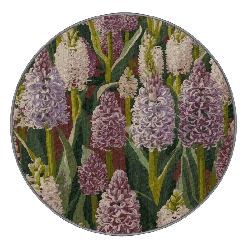 Machine Washable Botanical Gray Area Rug, Round 3'