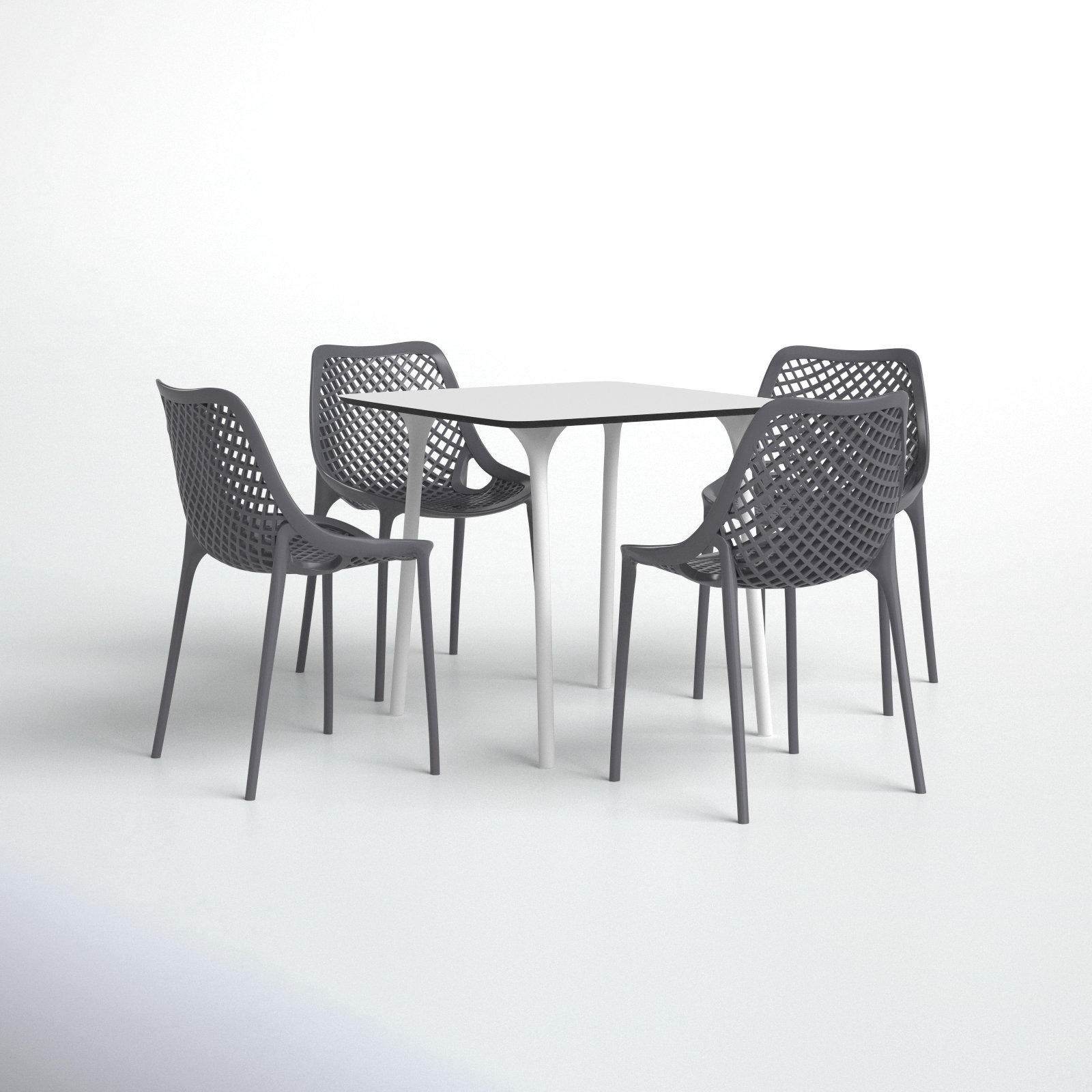 Farrah 31" W Square 4-Person Plastic Patio Dining Set, White/Dark Gray