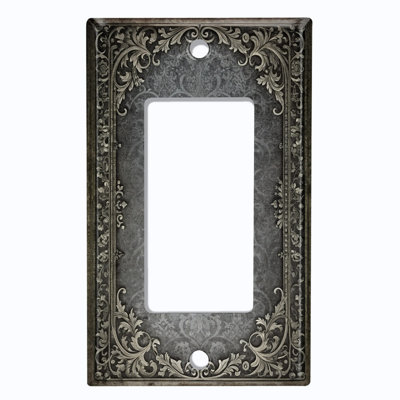 Metal Light Switch Plate Cover; US Standard Size 1 Gang GFI Rocker - Printed Image of Damask Floral Frame