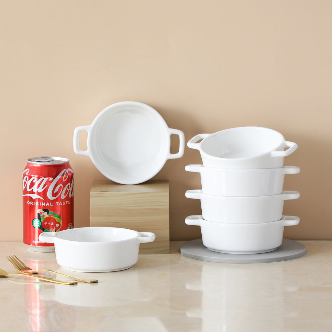 LOVECASA Round Porcelain China 6 Piece Au Gratin Dish Bakeware Set
