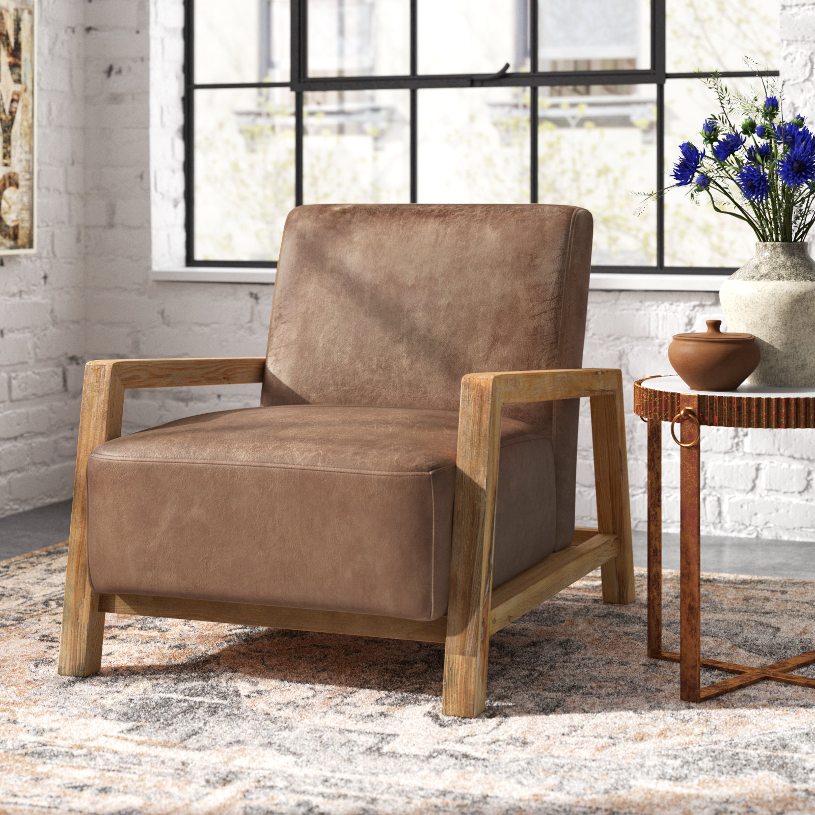 Steelside™ Zurich Kaleo Low Profile Faux Leather Accent Chair \u0026 Reviews |  Wayfair, image size:1600x1600