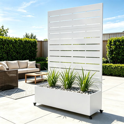 Boîte à fleurs mobile en métal avec écran d'intimité et roues verrouillables pour le jardin extérieur