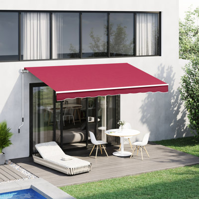 Auvent de patio 13 pi x 8 pi, parasol rétractable avec poignée à manivelle manuelle et toile hydrofuge, structure en aluminium pour terrasse, balcon, cour, abri teinté rouge cramoisi