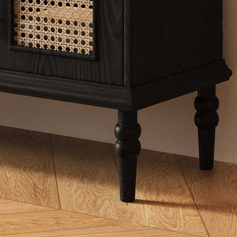 Meuble télé rétro en osier, Noir, H 22,83 po x L 59,05 po x l 15,74 po