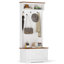Portemanteau compact 31 po avec banc et rangement en blanc rétro, petit portemanteau avec 5 crochets, 2 tablettes supérieures et une armoire, organisateur de vestibule avec cadre en acier pour chambre à coucher, vestibule