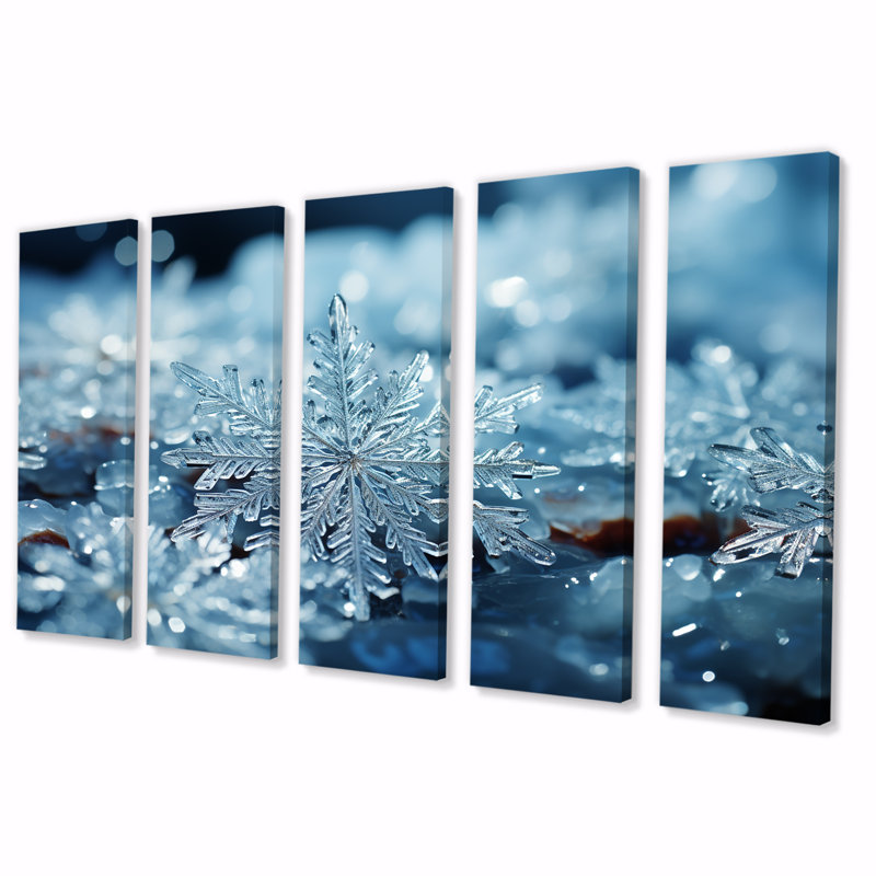 «Sunrise Snowflake Tranquility V - Winter Landscape», art mural 5 pièces, H 28 po x l 60 po