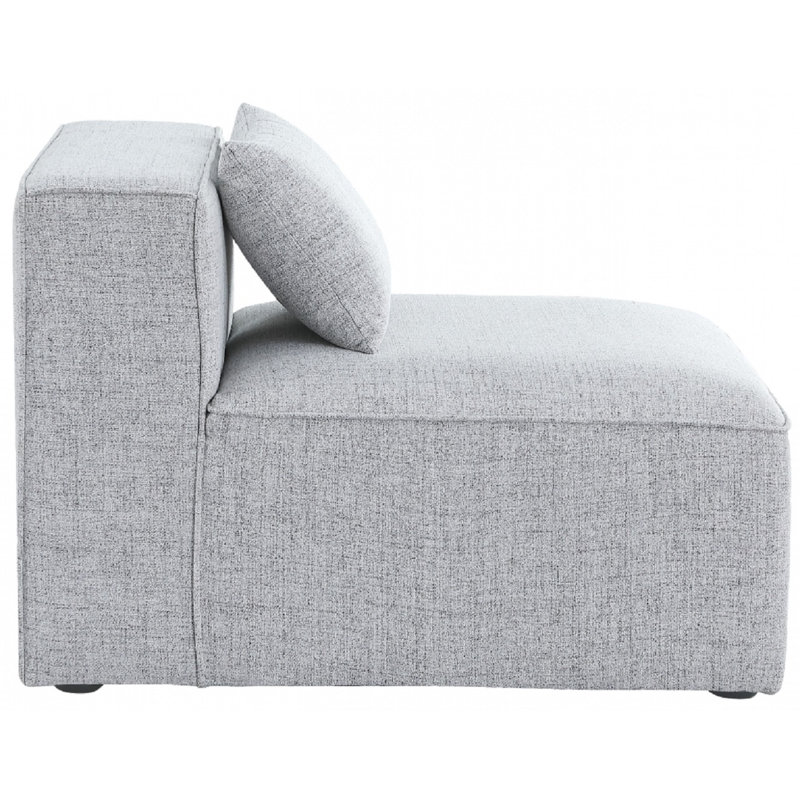 Cube lin durable sans accoudoirs crème, Tissu gris texturé en lin