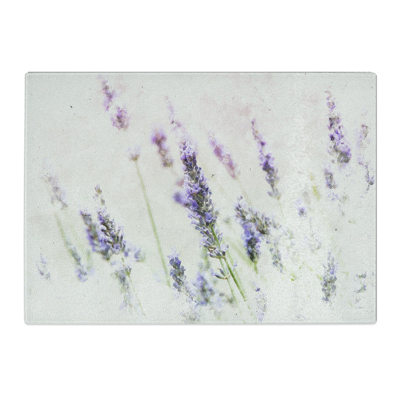 Tempered Glass a Field of Lavender Watercolour Chopping Board, 28.5 cm x 39 cm