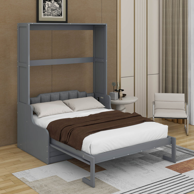 Grand lit escamotable avec coussin, Gris
