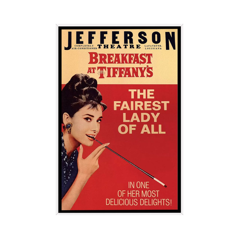 Breakfast At Tiffany's Film Poster (Jefferson Theatre Edition) by Radio Days - Print on Canvas, White Framed