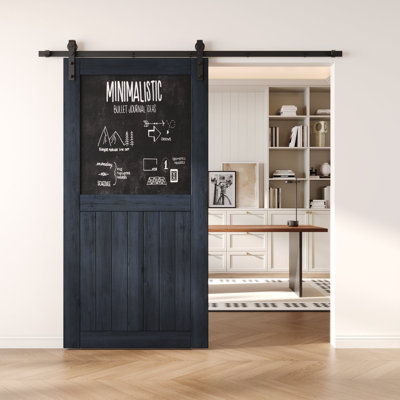 36x80 Navy Color Top Chalkboard Panel Design Finished Unassembled Solid Wood Sliding Barn Door Only