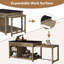 Chariot de cuisine extensible avec rangement pour tablettes, alimentation intégrée, îlot rétro + style rétro naturel, prises électriques
