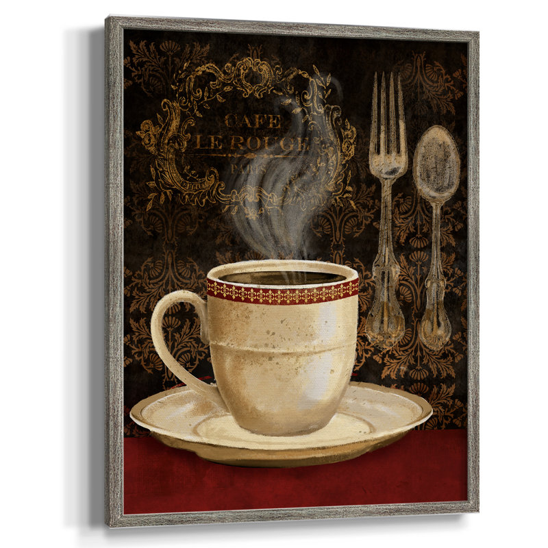 Café Le Rouge, reproduction encadrée - bois massif, H 11 po x l 9 po