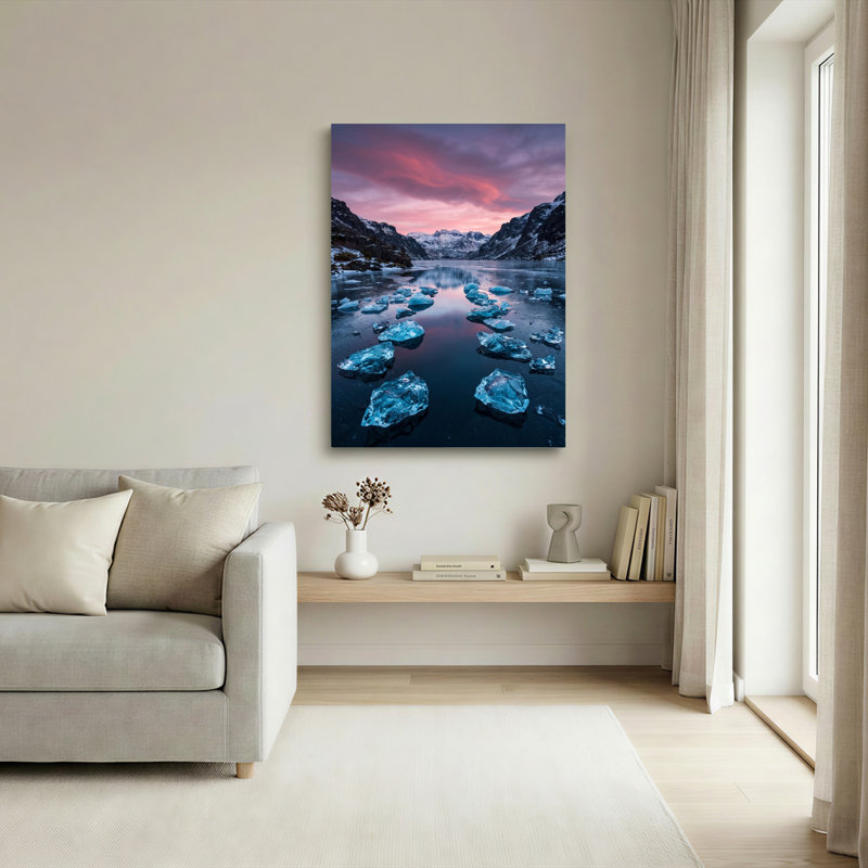 Ensemble de 1 tableau sur toile représentant un lac gelé, H 48 po x l 32 po, Toile tendue