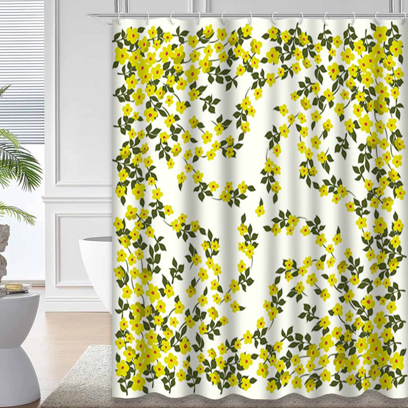 Rideau de douche imperméable à l'eau à motif floral abstrait et minimaliste avec 12 crochets, L 72 po x l 84 po